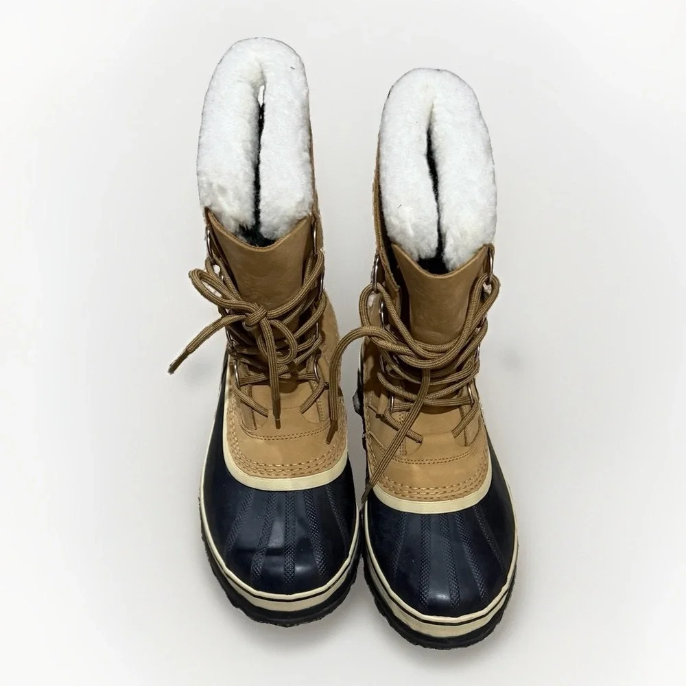 Sorel Caribou Waterproof Snow Boots Womens 8 Buff Tan Black Winter